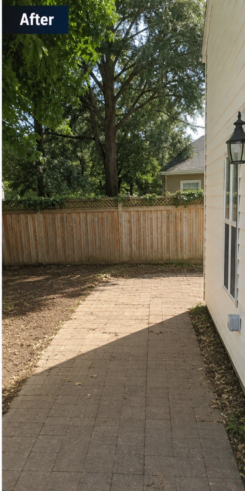 A clean backyard patio after a junk and debris removal job